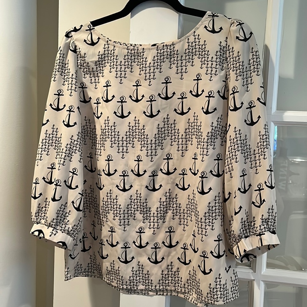 Long Sleeve Nautical-Themed Blouse